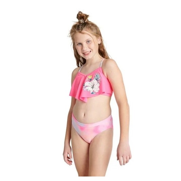 Justice Girls 2 Piece Flounce Top Bikini Swimsuit size XL (16/18) (a60) - Picture 1 of 4